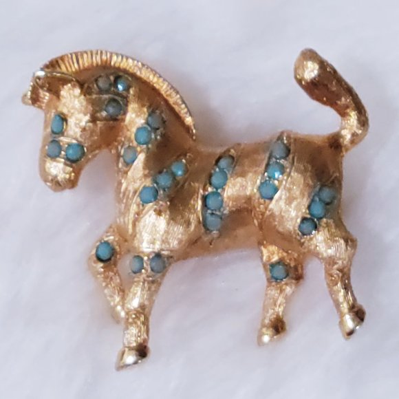 gold toned zebra with turquoise bead stripes - Picture 1 of 2